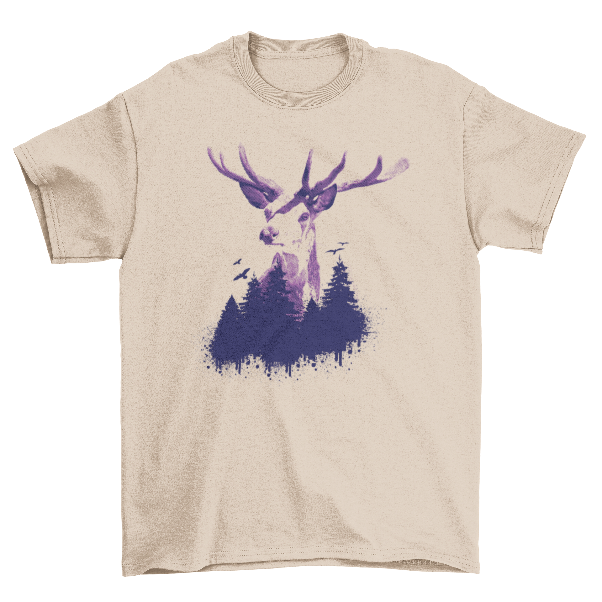 A stylish Deer Forest T-Shirt featuring a detailed illustration of a deer with a forest backdrop, perfect for nature lovers.