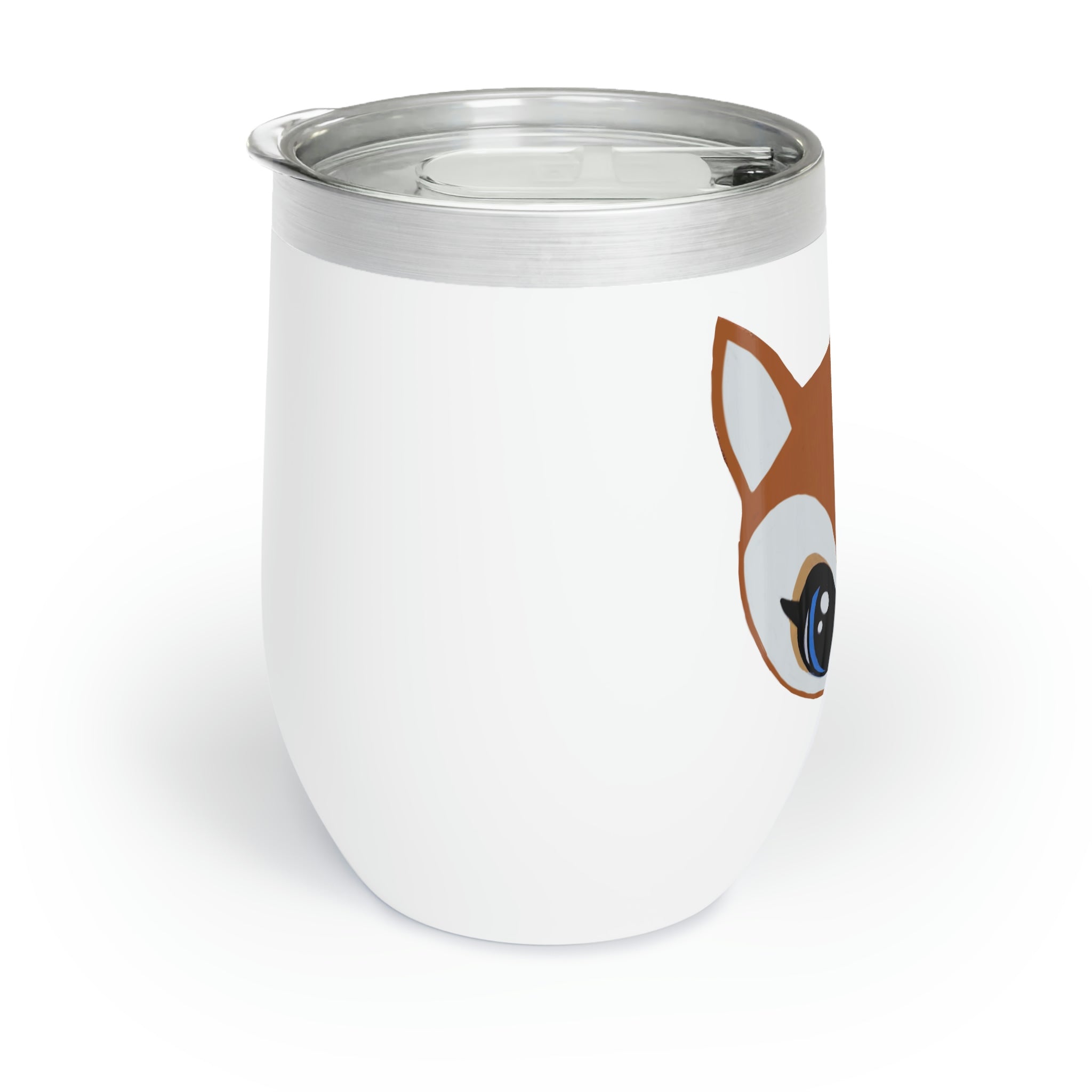 Deer Head Chill Wine Tumbler in stainless steel with a custom design, showcasing its double-insulated walls and stemless shape.