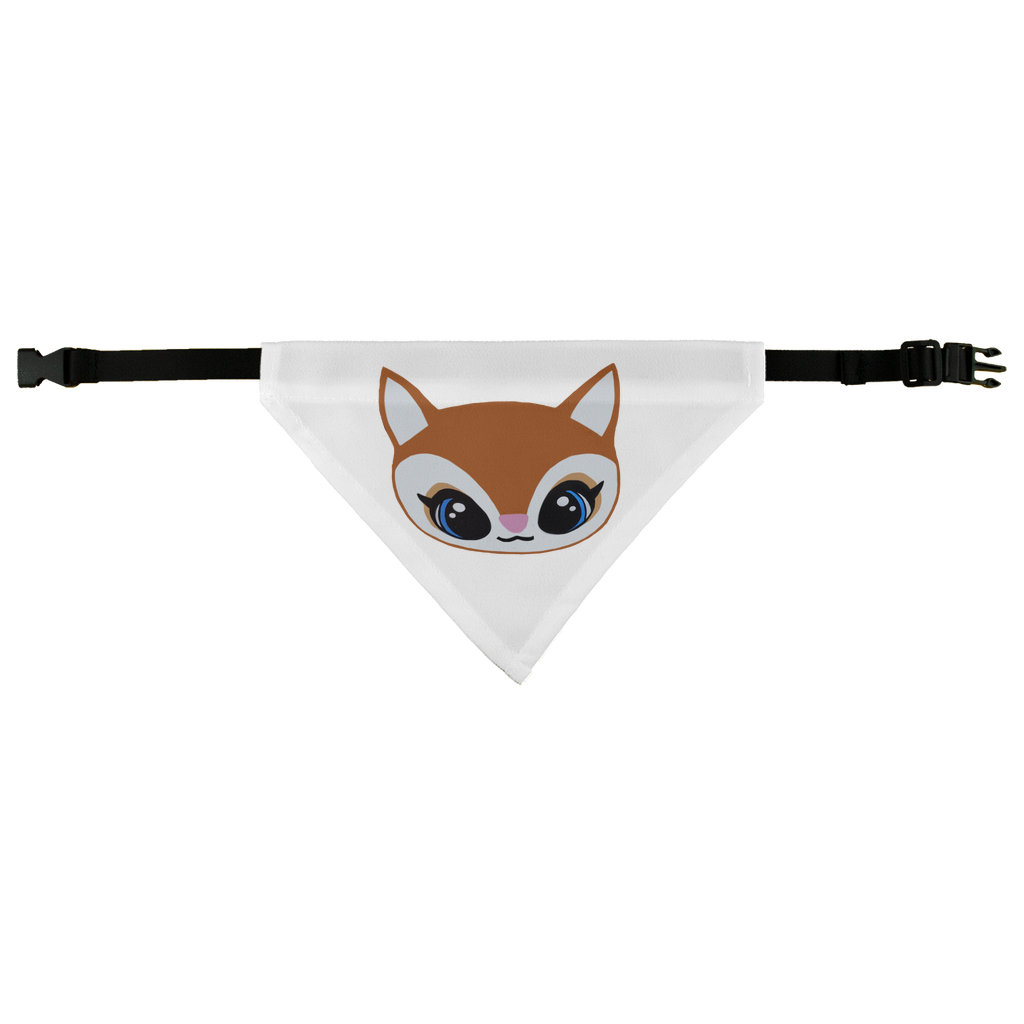 A stylish Deer Head Pet Bandana made of white 100% polyester fabric, featuring a deer head design, perfect for pets.