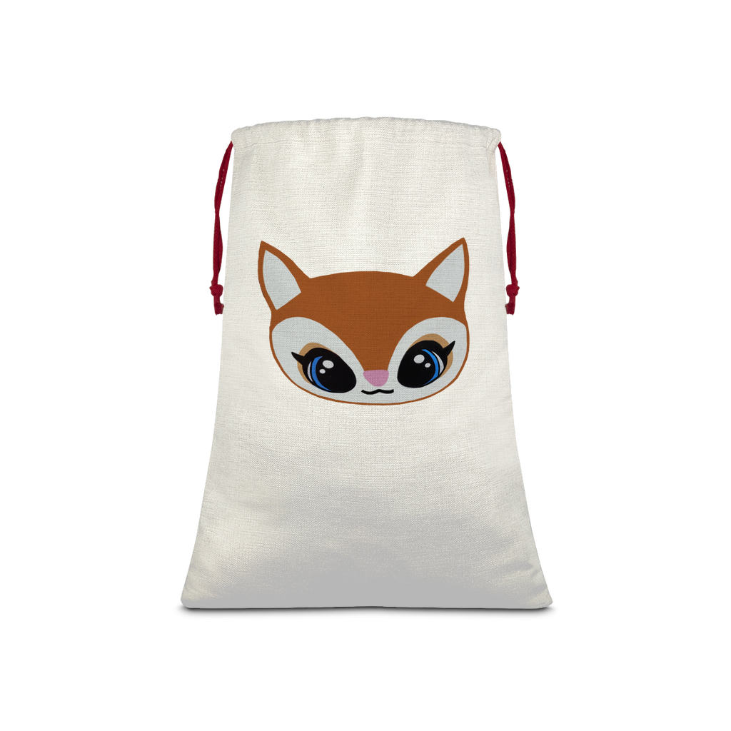 Deer Head Sublimation Linen Drawstring Sack with red drawstring, showcasing eco-friendly print and durable linen effect fabric.