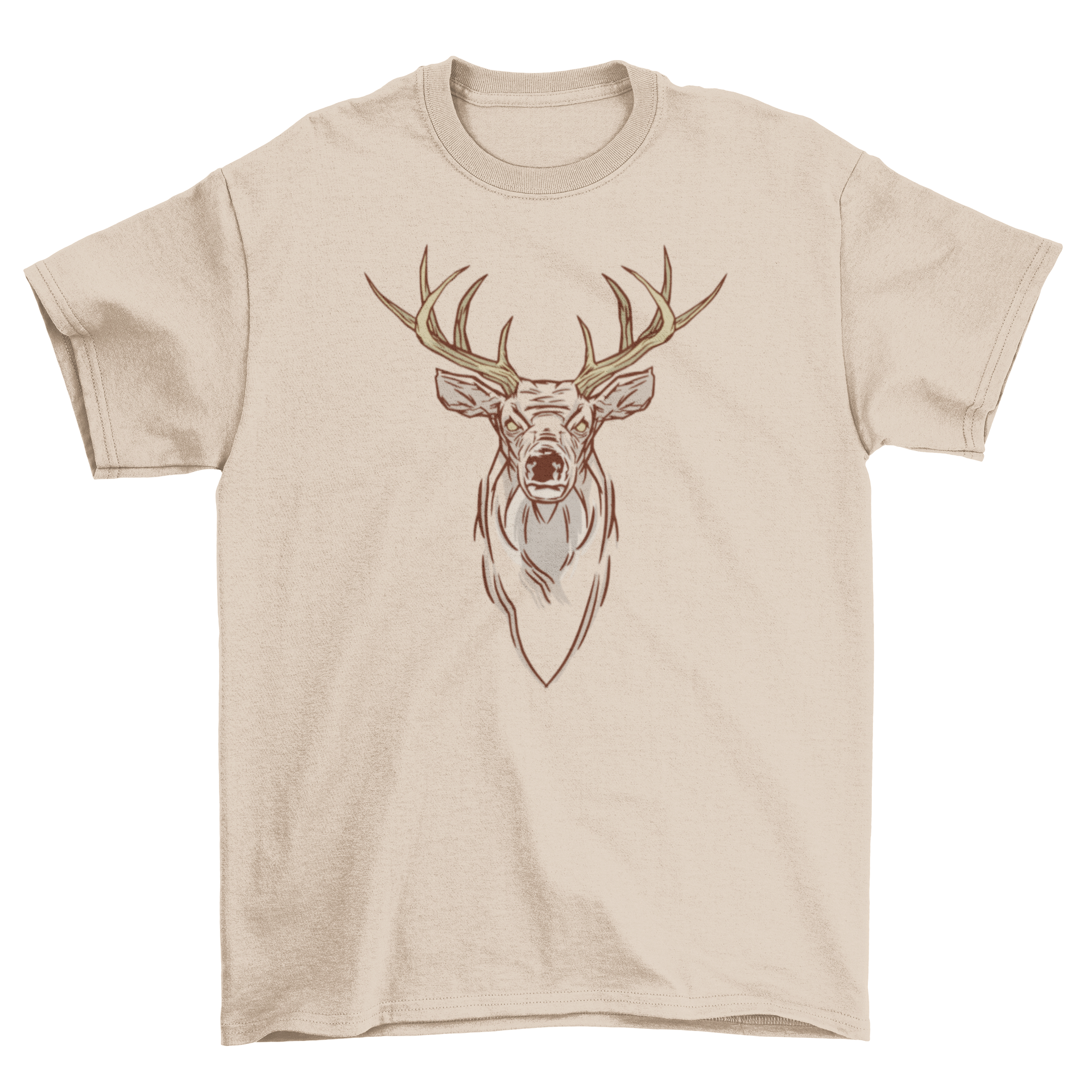 A stylish t-shirt featuring a hand-drawn deer head design, perfect for nature lovers.