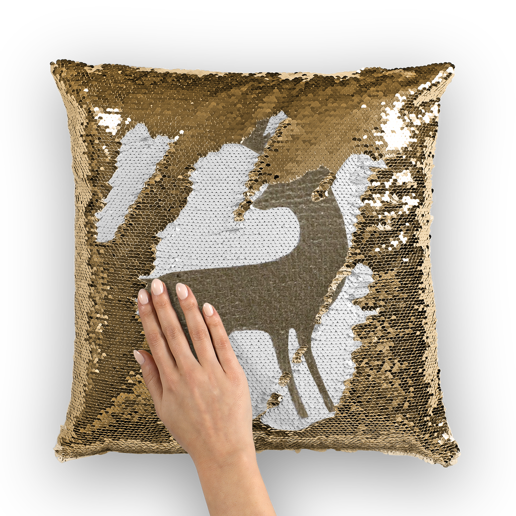 Deer Sequin Cushion Cover featuring a vibrant mermaid design with shimmering sequins on a polyester fabric, perfect for home decor.