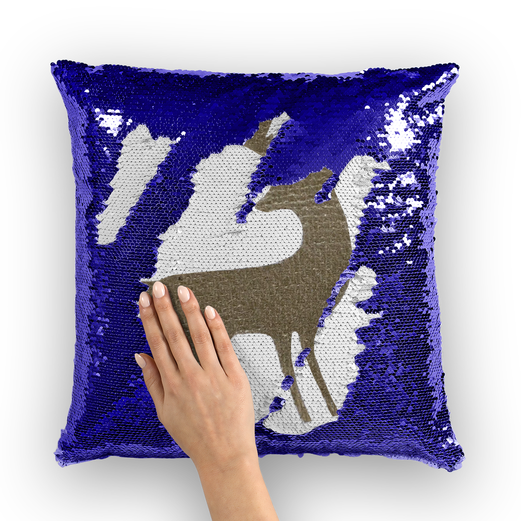 Deer Sequin Cushion Cover featuring a vibrant mermaid design with shimmering sequins on a polyester fabric, perfect for home decor.