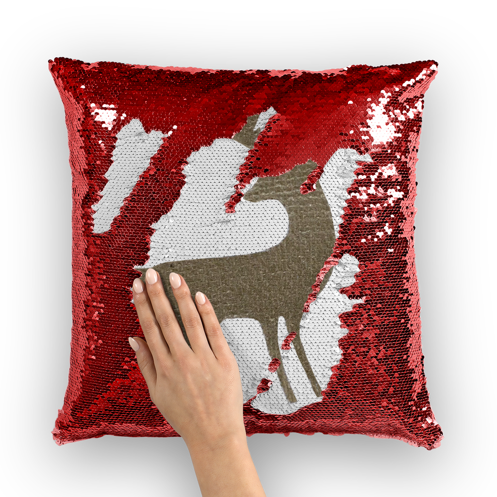 Deer Sequin Cushion Cover featuring a vibrant mermaid design with shimmering sequins on a polyester fabric, perfect for home decor.