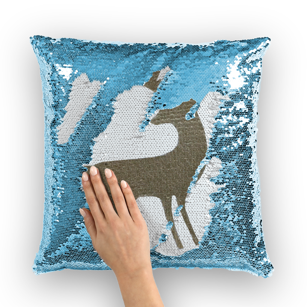 Deer Sequin Cushion Cover featuring a vibrant mermaid design with shimmering sequins on a polyester fabric, perfect for home decor.