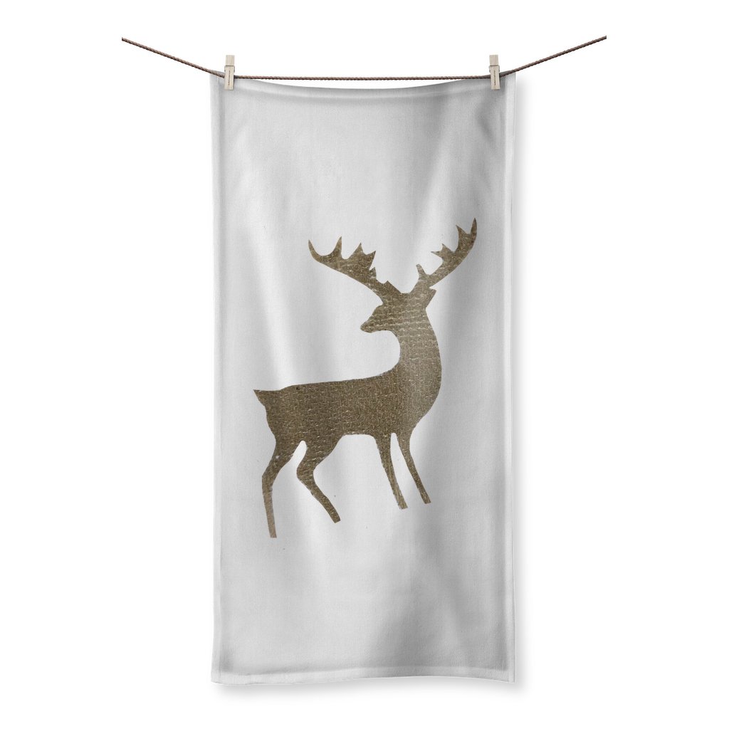 Deer Sublimation All Over Towel showcasing vibrant sublimation print on one side and soft cotton backing on the other.