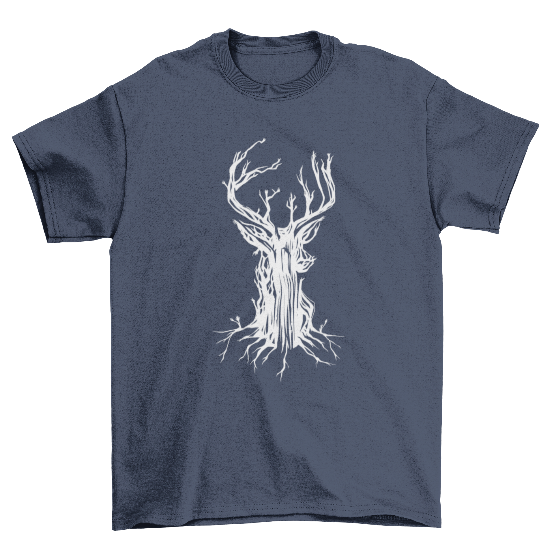 A creative T-shirt design featuring a tree that resembles a deer, showcasing nature-inspired art.