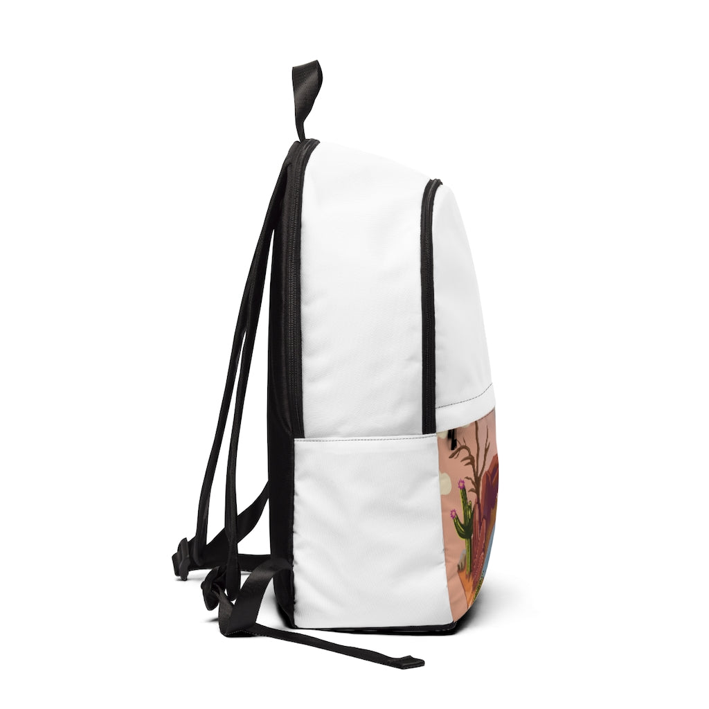 Desert Unisex Fabric Backpack in soft nylon, featuring adjustable straps and a padded back panel, ideal for school and travel.