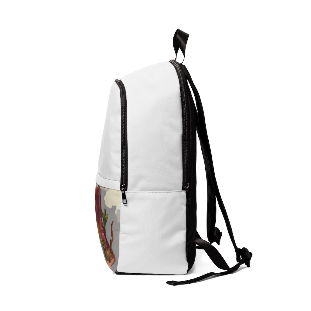 Desert Unisex Fabric Backpack in soft nylon, featuring adjustable straps and a padded back panel, ideal for school and travel.