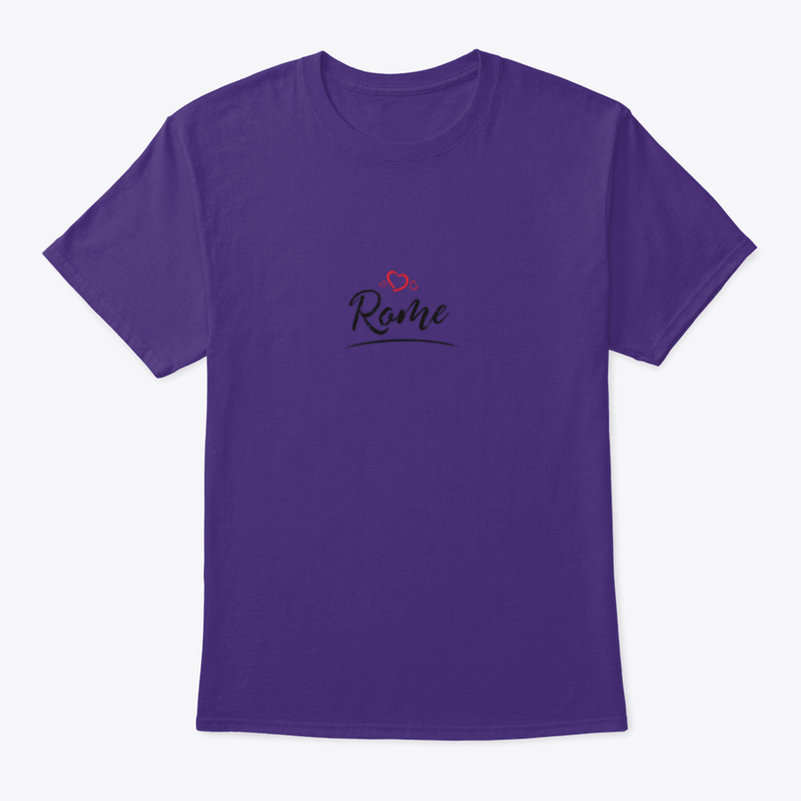 A stylish t-shirt featuring the name 'Rome' with a red heart design, made from high-quality cotton for comfort and durability.