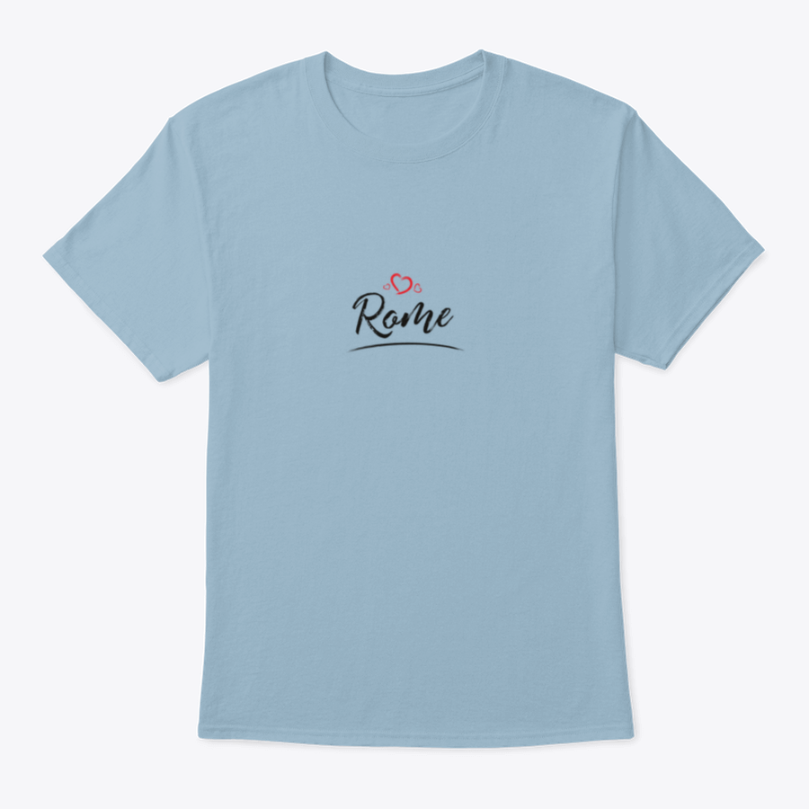 A stylish t-shirt featuring the name 'Rome' with a red heart design, made from high-quality cotton for comfort and durability.