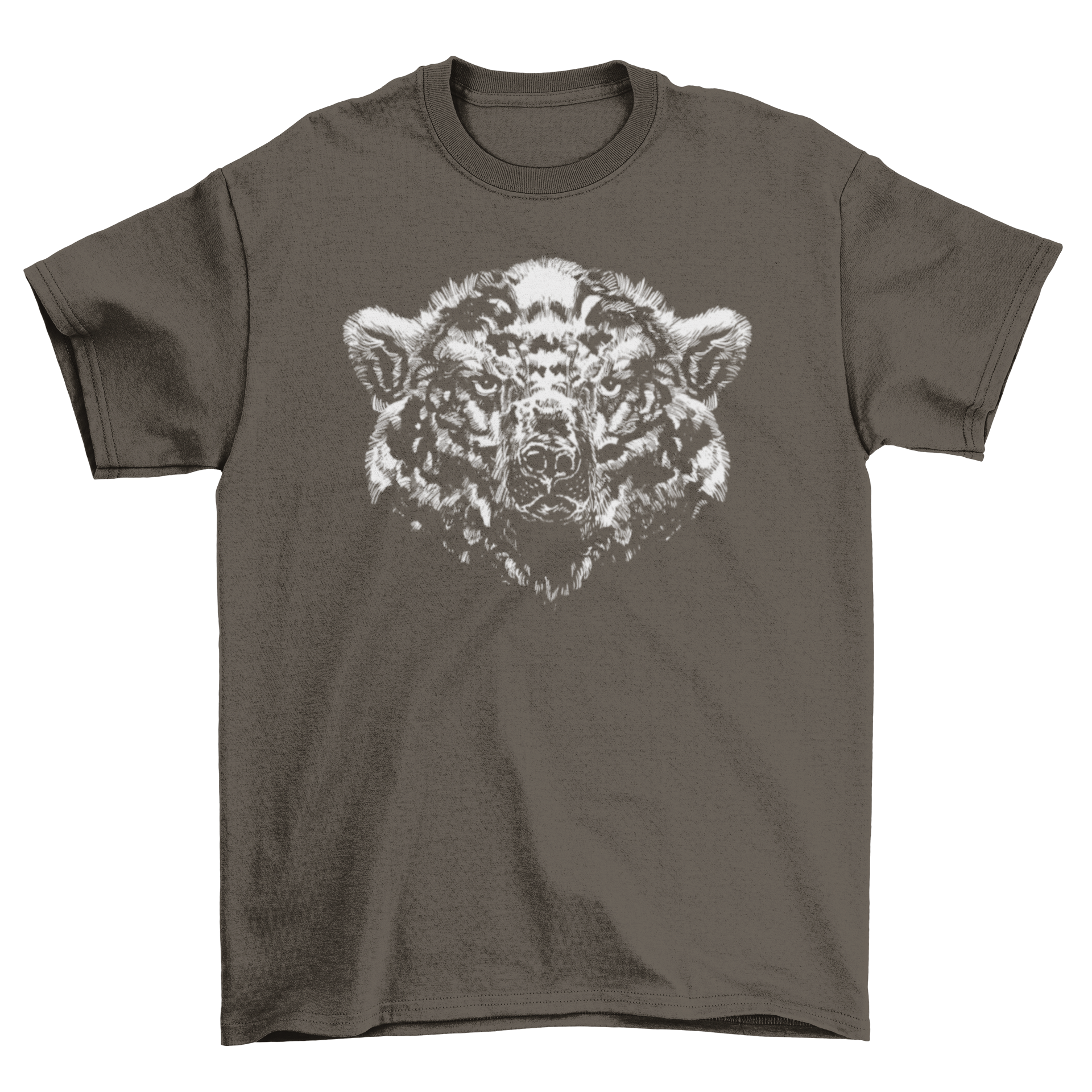 A detailed polar bear face t-shirt showcasing a realistic design, perfect for animal lovers.