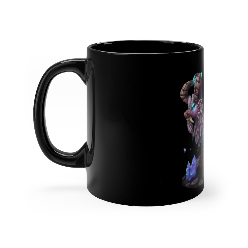 Deviant Dungeon Lurker Black mug, 11oz ceramic with full-wrap design, featuring rounded corners and a comfortable C-handle.