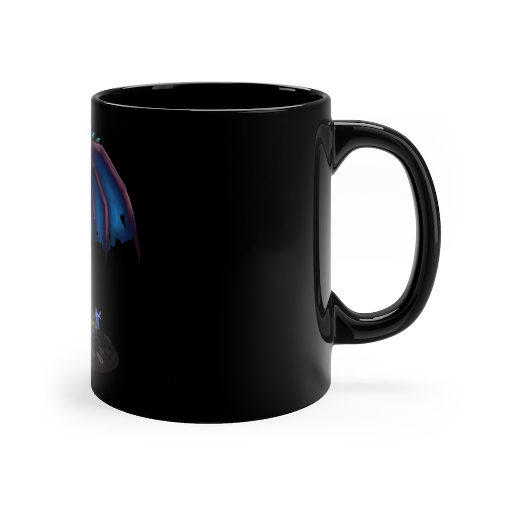 Deviant Dungeon Lurker Black mug, 11oz ceramic with full-wrap design, featuring rounded corners and a comfortable C-handle.