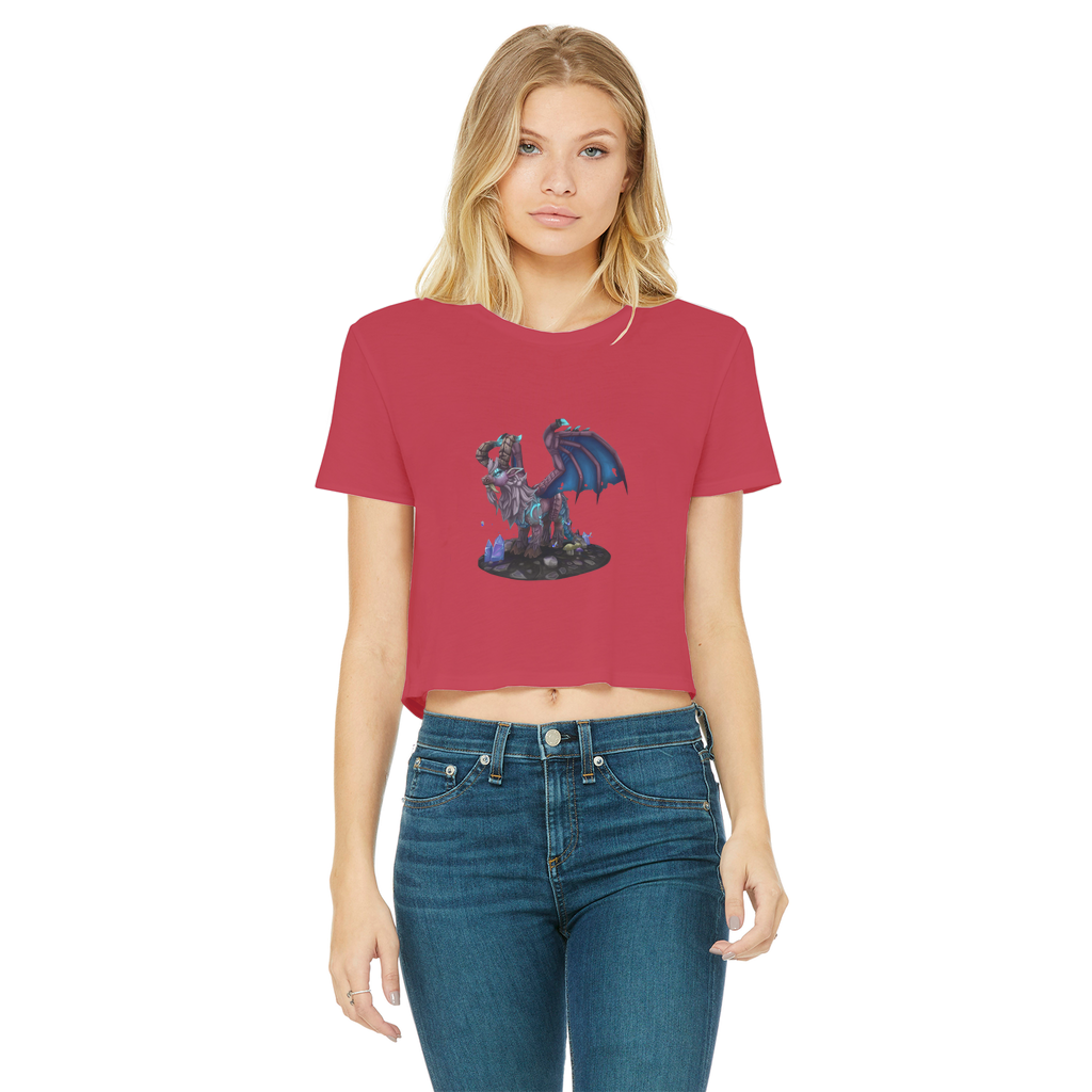 Deviant Dungeon Lurker Classic Women's Cropped Raw Edge T-Shirt in various colors with a stylish design.