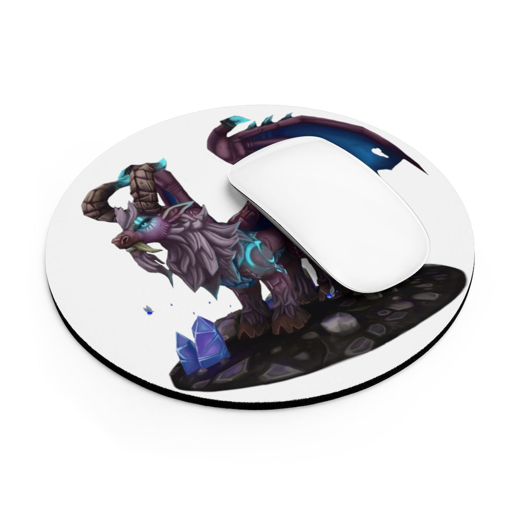 Deviant Dungeon Lurker Mouse Pad featuring a vibrant design, available in round and rectangular shapes with a non-slip rubber bottom.