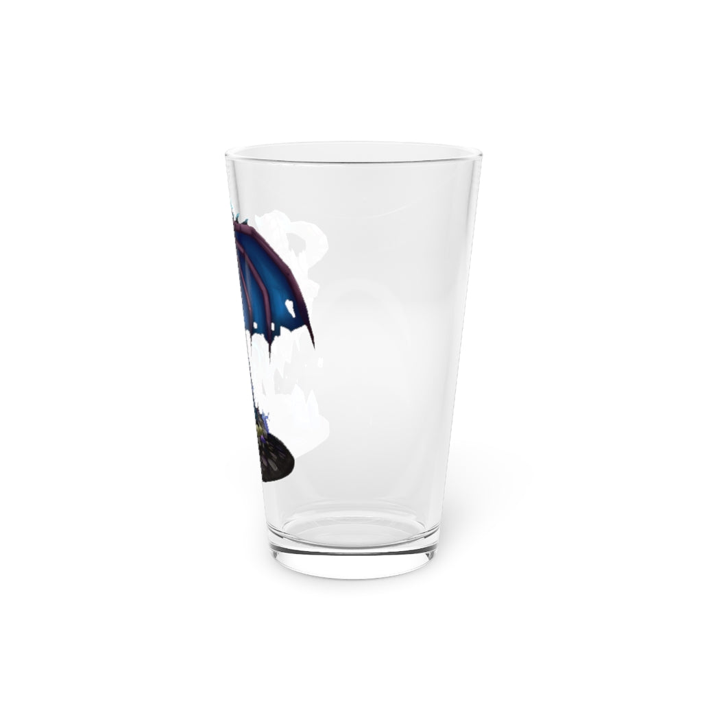 Deviant Dungeon Lurker Pint Glass, 16oz, clear glass with custom design options, perfect for beverages.