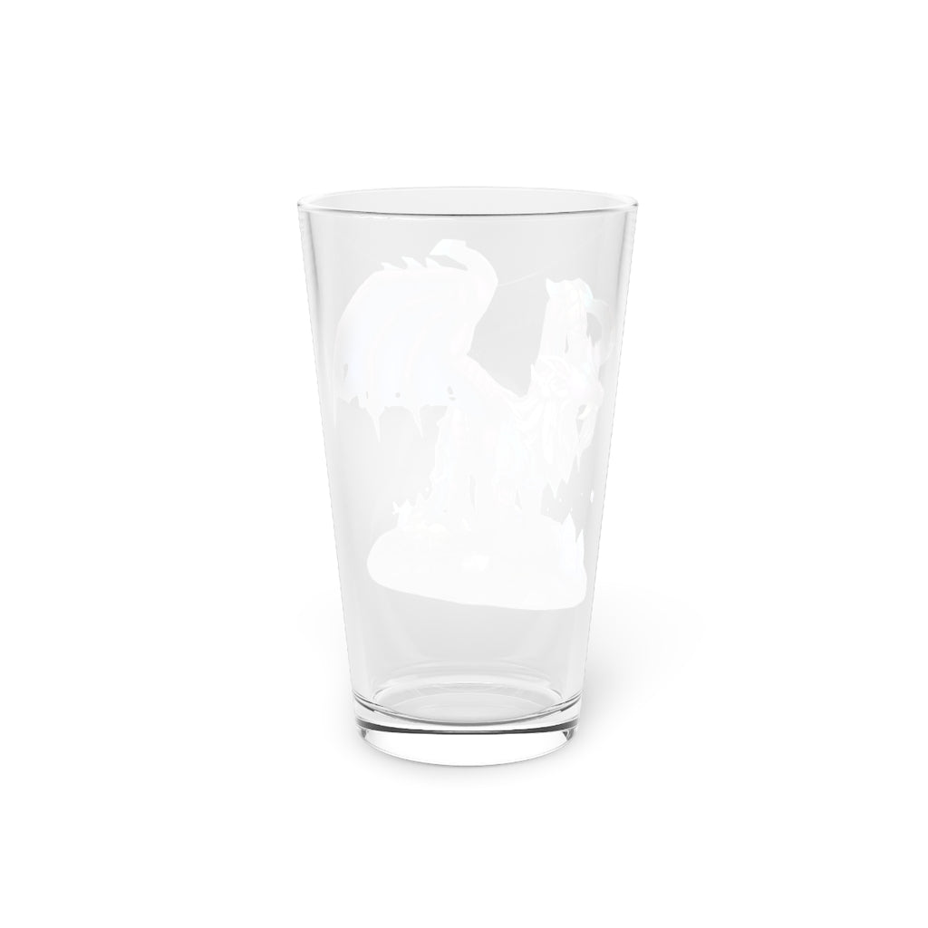 Deviant Dungeon Lurker Pint Glass, 16oz, clear glass with custom design options, perfect for beverages.