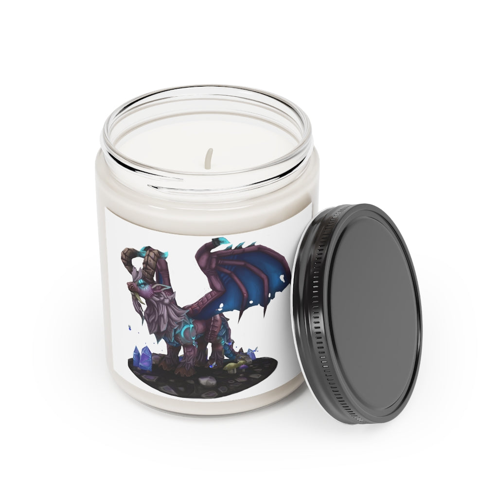 Deviant Dungeon Lurker Scented Candle in a glass container, featuring a warm Cinnamon Stick or Vanilla scent, hand-poured from vegan soy coconut wax.