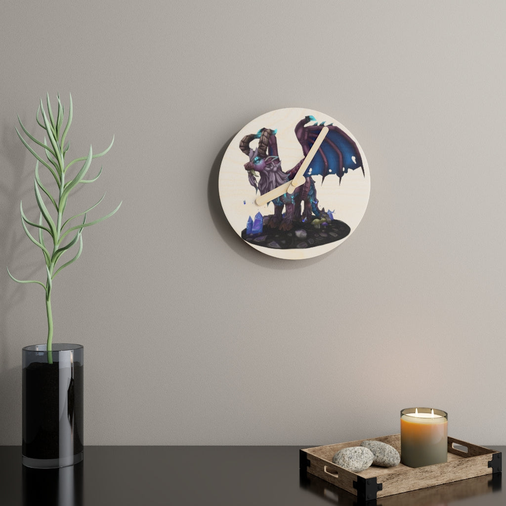 Deviant Dungeon Lurker Wooden Wall Clock made from sustainable birch plywood, showcasing a unique design.