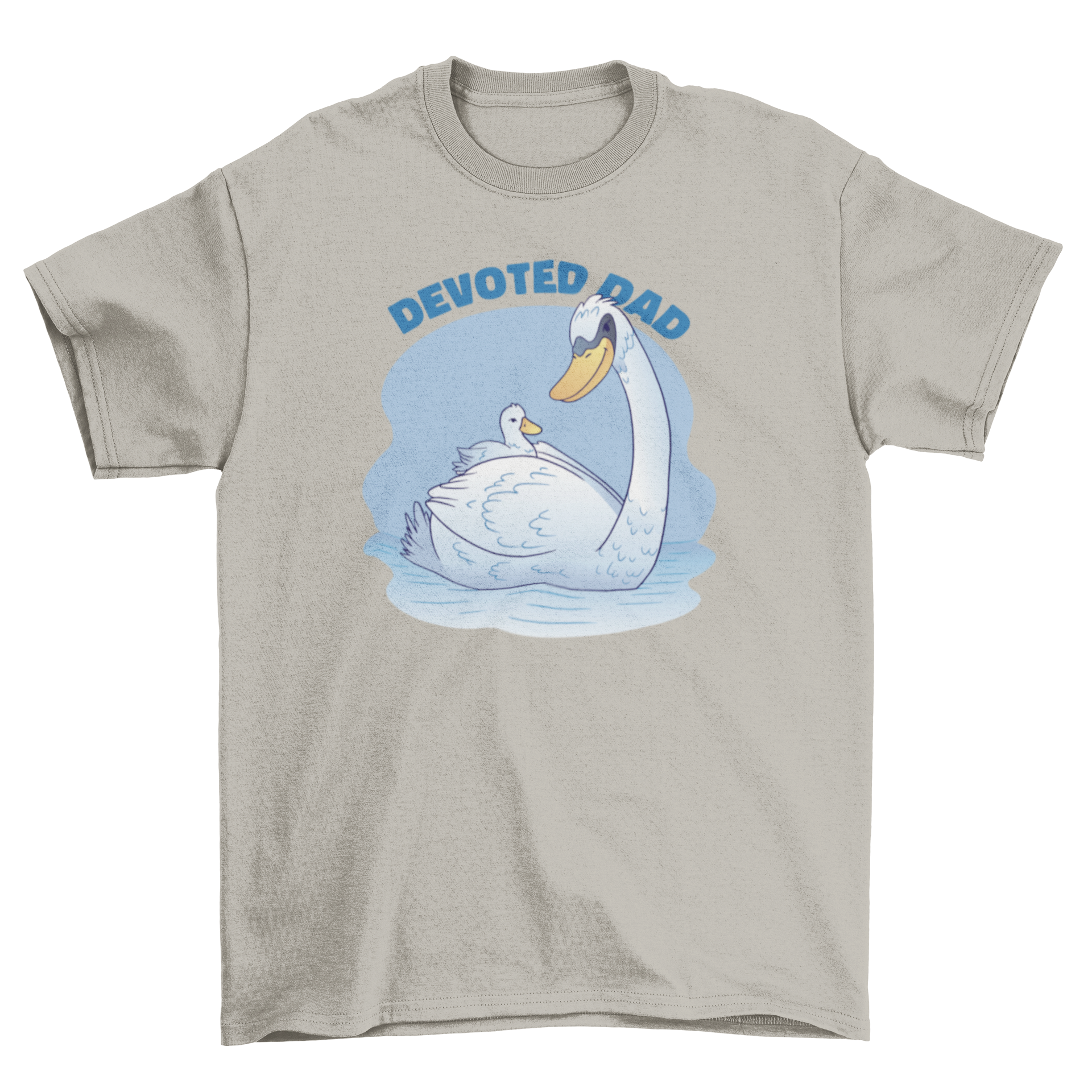 Devoted dad swan t-shirt featuring a swan and its baby, symbolizing love and devotion in fatherhood.