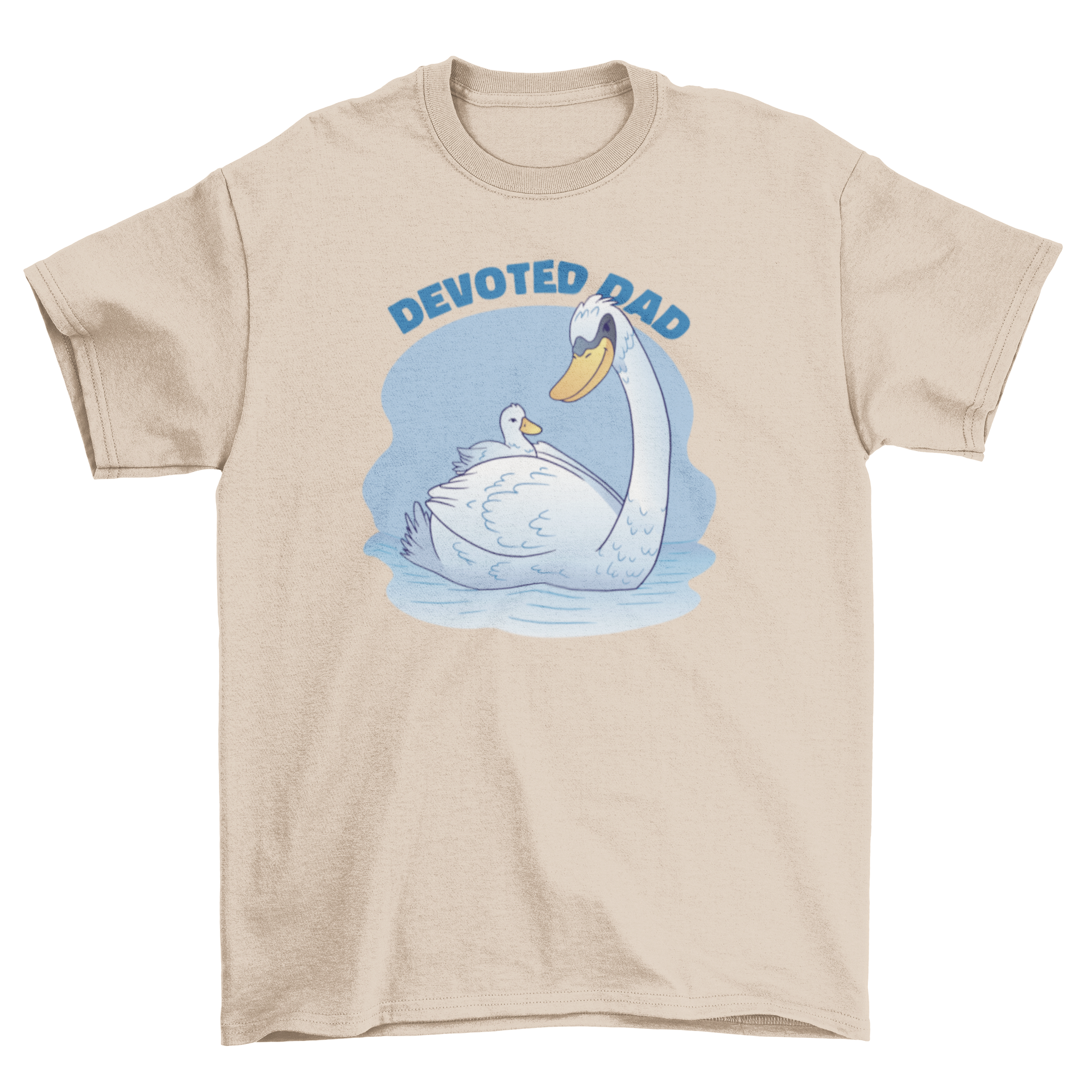 Devoted dad swan t-shirt featuring a swan and its baby, symbolizing love and devotion in fatherhood.