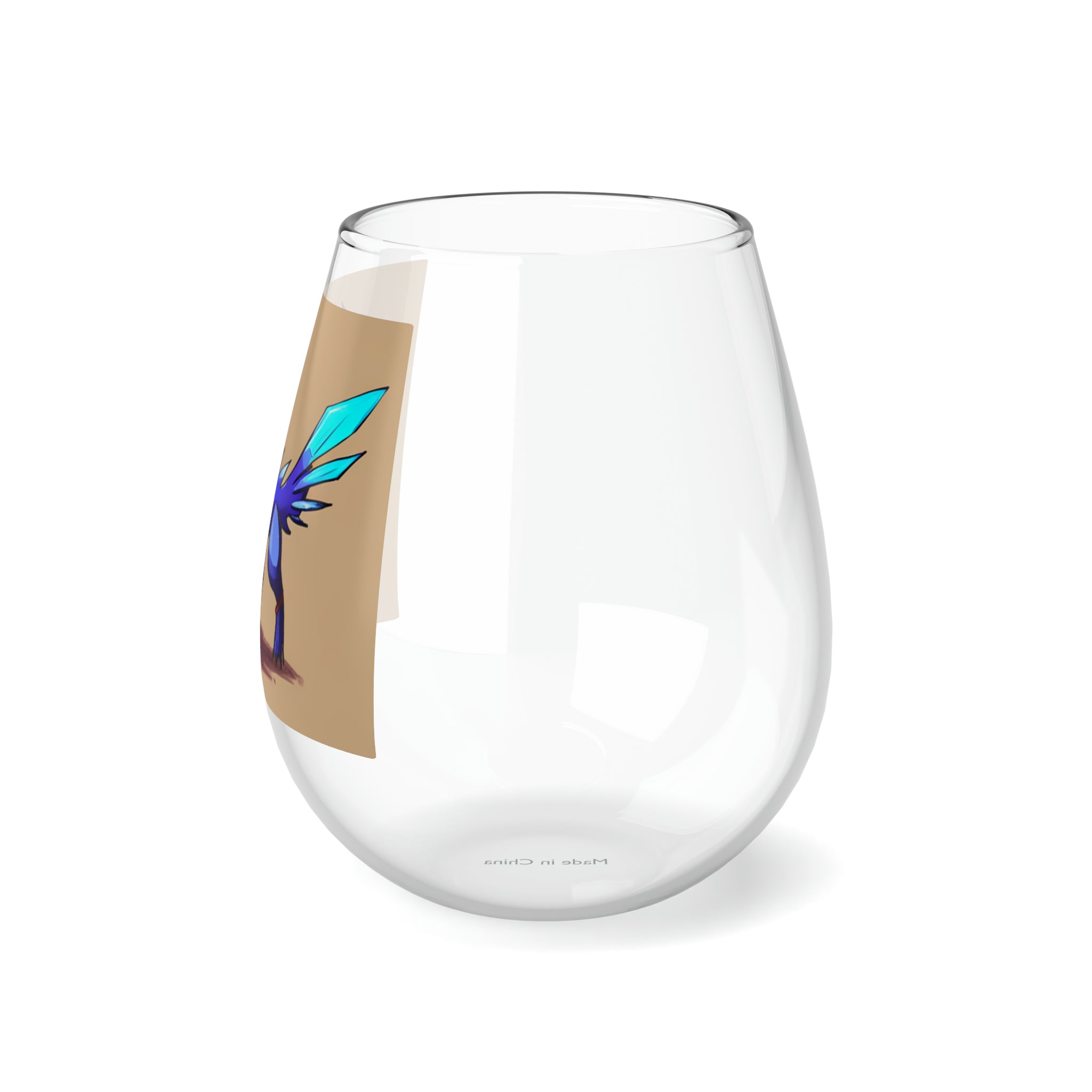 Diamechs Stemless Wine Glass, 11.75oz, featuring a sleek design and glossy finish, perfect for personalized art.