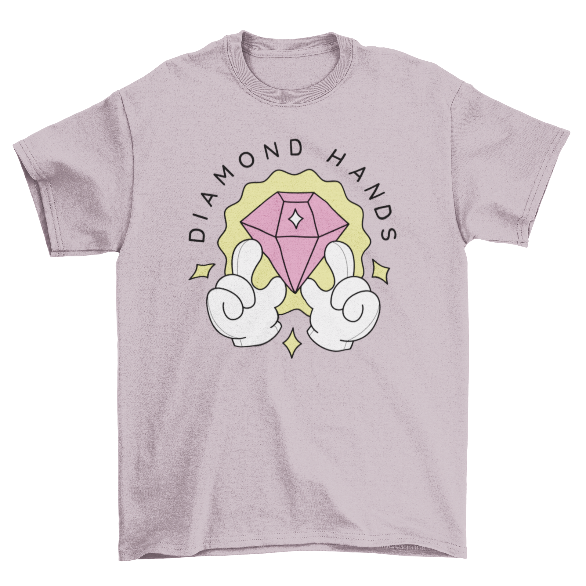 A cute t-shirt featuring cartoon hands holding a shining diamond with the quote 'diamond hands' printed below.