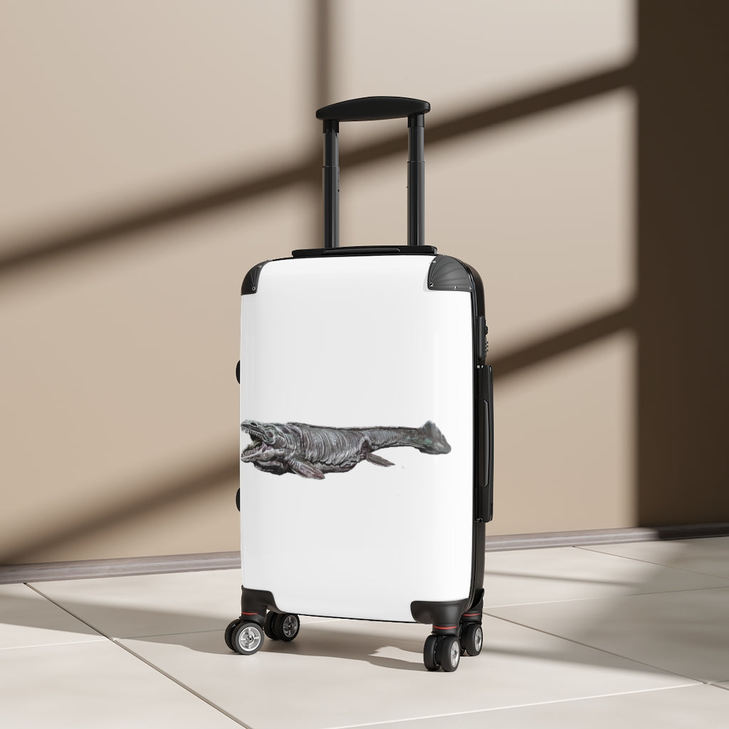 Dino Sea Creature Cabin Suitcase featuring a colorful design, adjustable handle, and durable hard-shell construction.