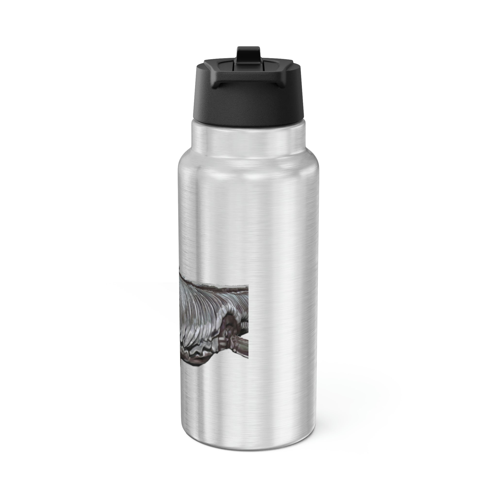 Dino Sea Creature Gator Tumbler, 32oz stainless steel drinkware with a black plastic cap and straw, featuring customizable design.