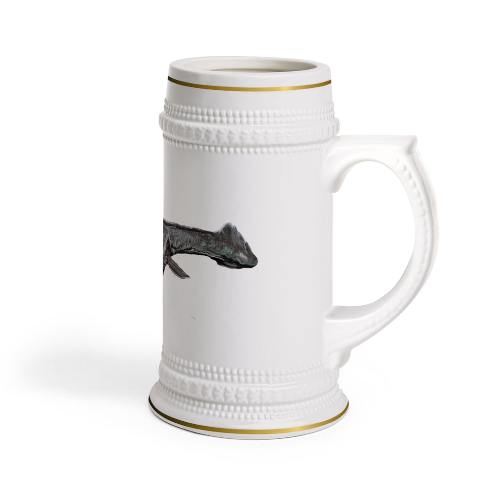 Dino Sea Creature Stein Mug featuring a classic ribbed design and durable white ceramic material.