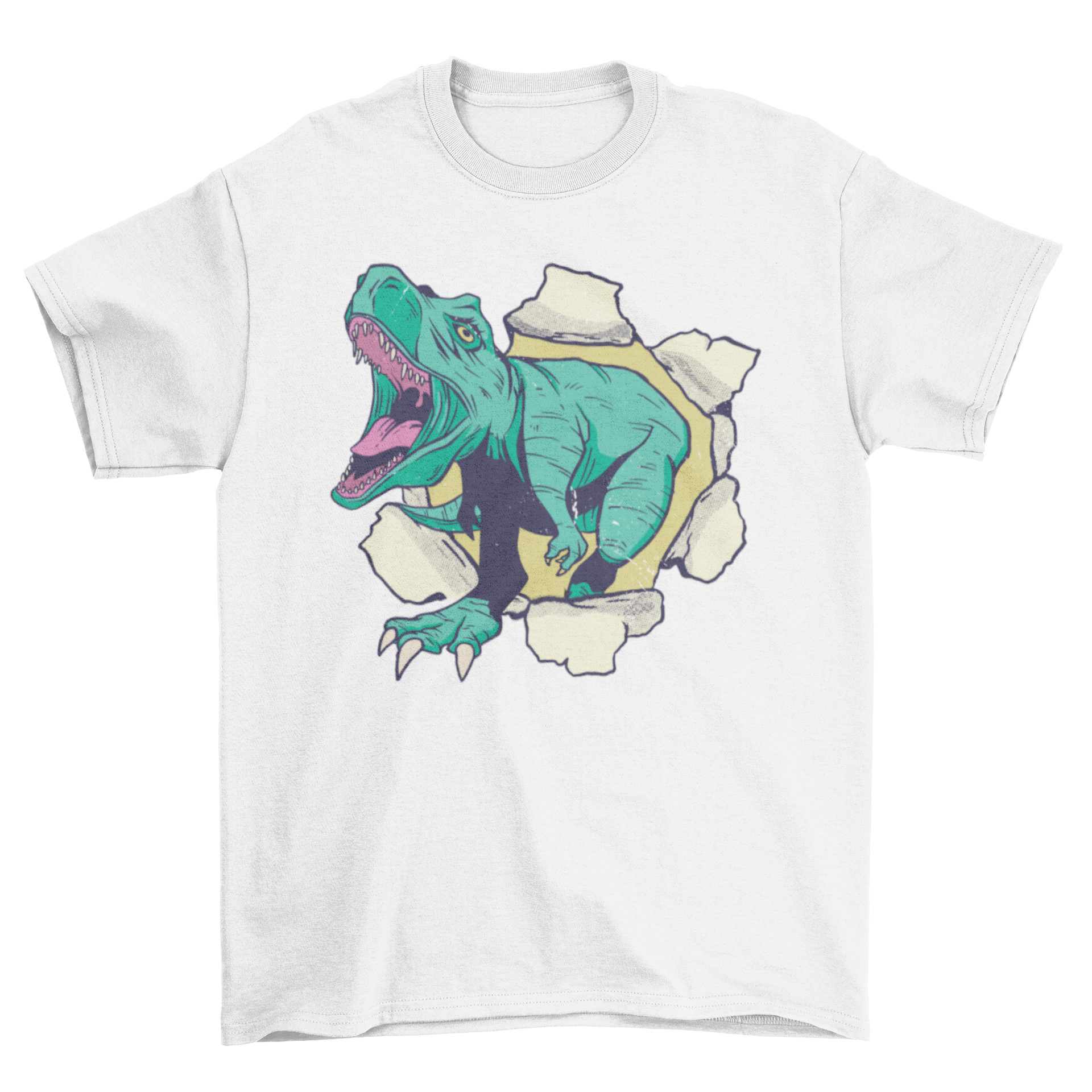 Dinosaur 3D t-shirt featuring a roaring T-Rex design in vibrant colors, perfect for dinosaur enthusiasts.