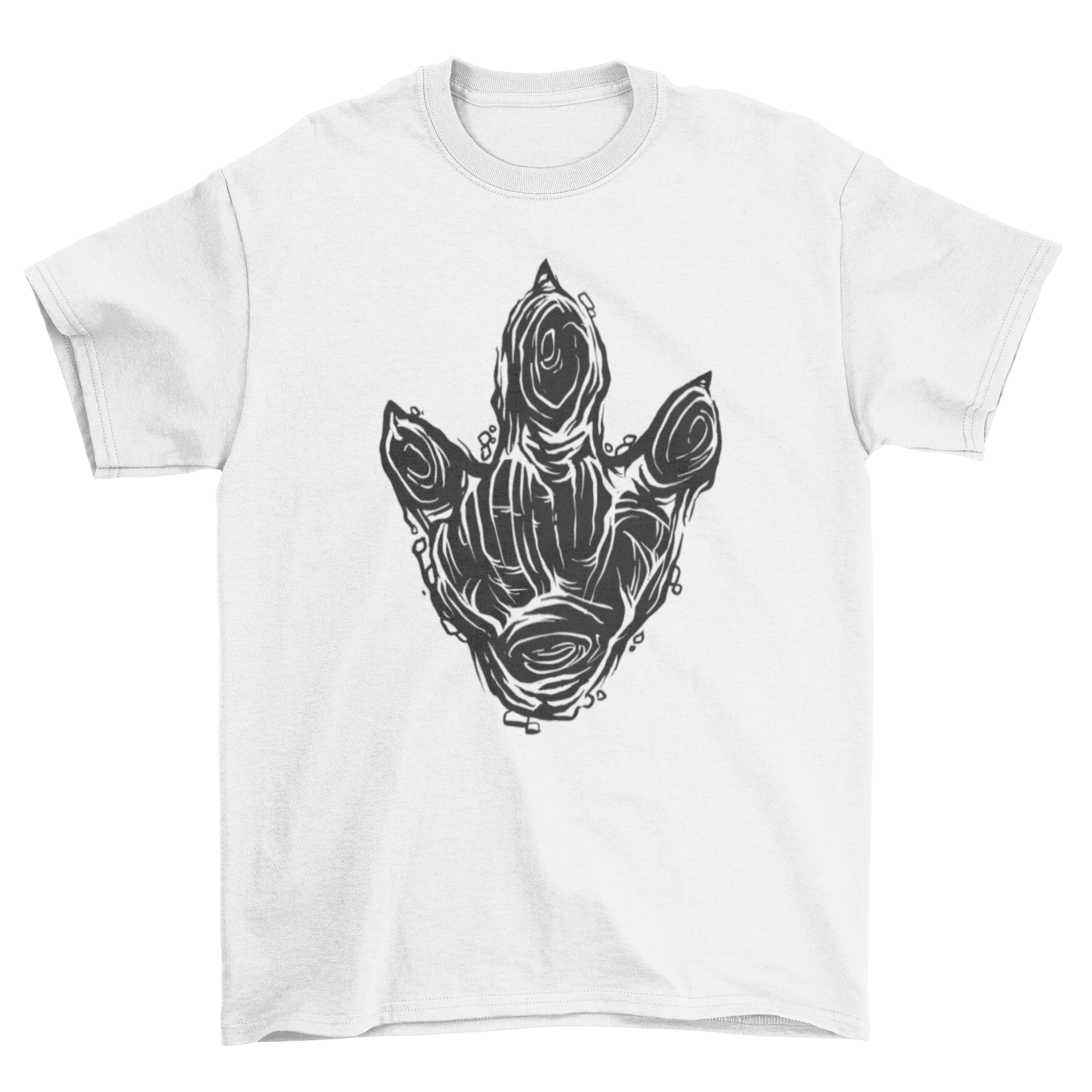 A stylish t-shirt featuring a dinosaur footprint cut-out design, perfect for dinosaur lovers.