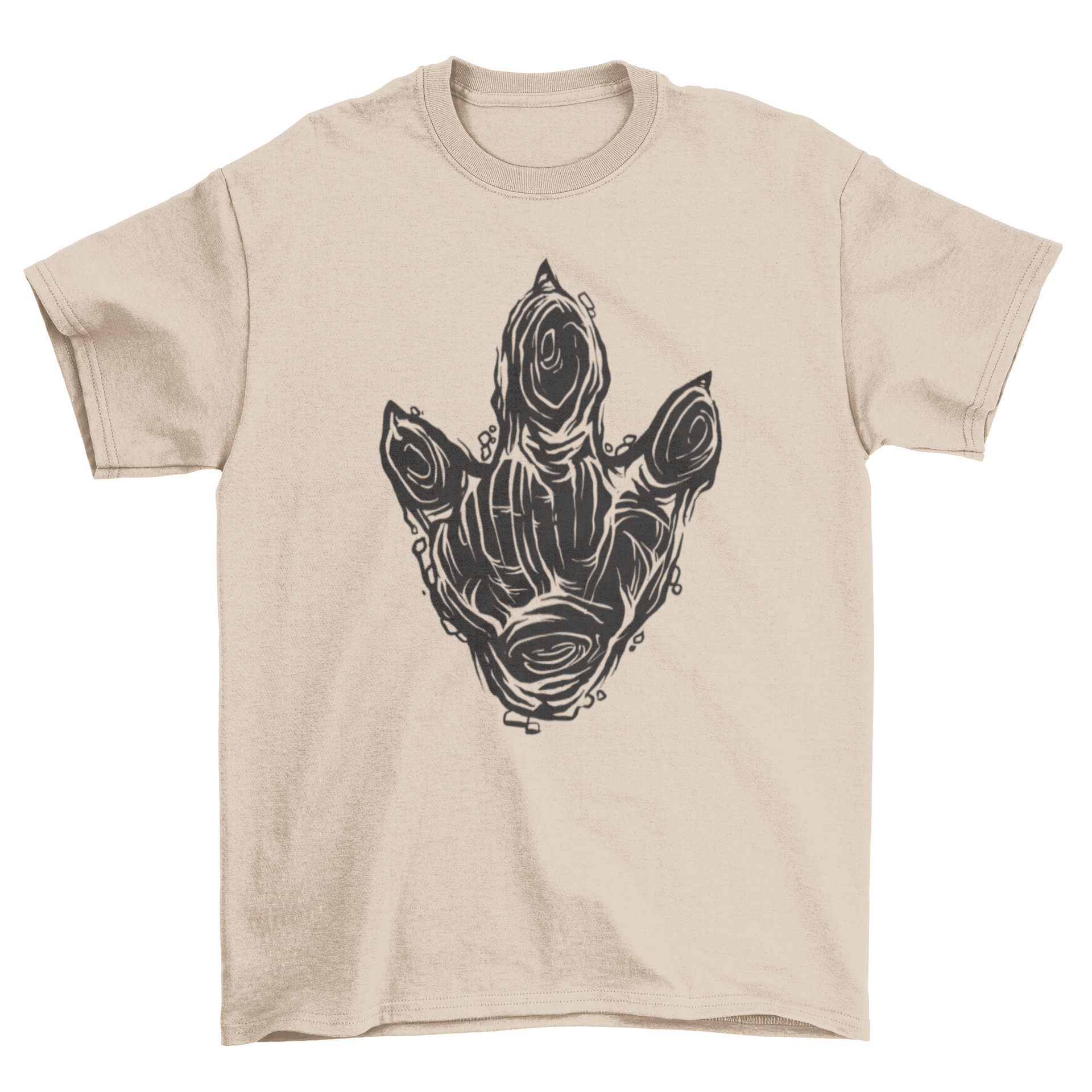 A stylish t-shirt featuring a dinosaur footprint cut-out design, perfect for dinosaur lovers.