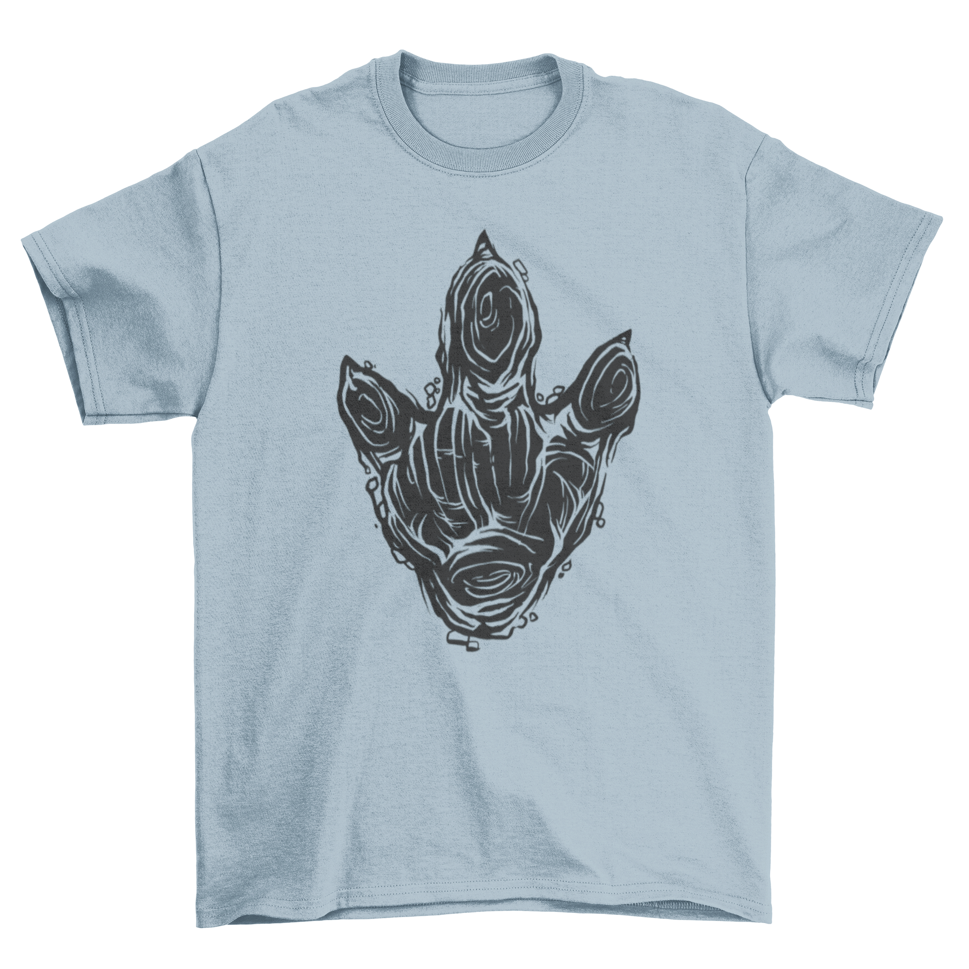 A stylish t-shirt featuring a dinosaur footprint cut-out design, perfect for dinosaur lovers.