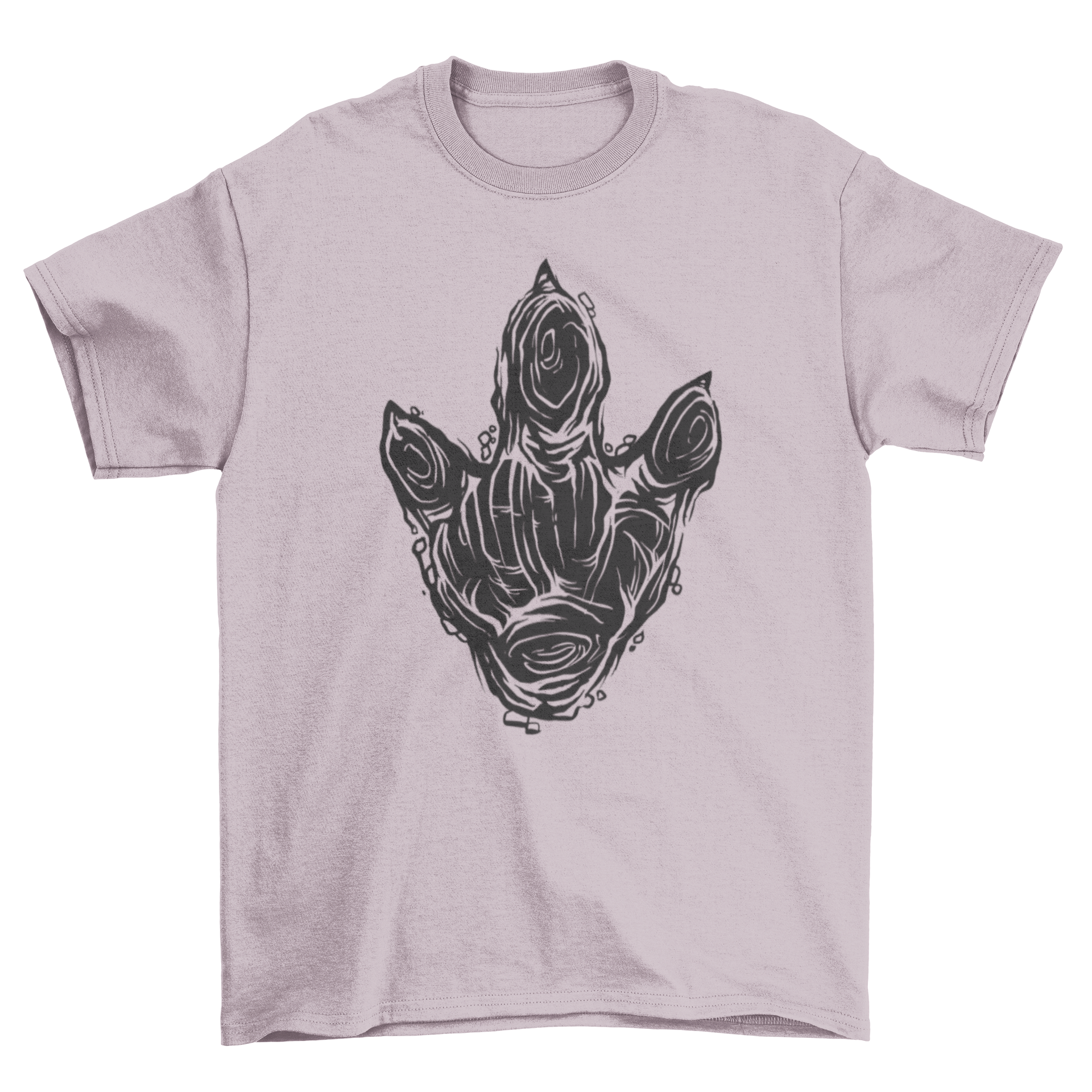 A stylish t-shirt featuring a dinosaur footprint cut-out design, perfect for dinosaur lovers.