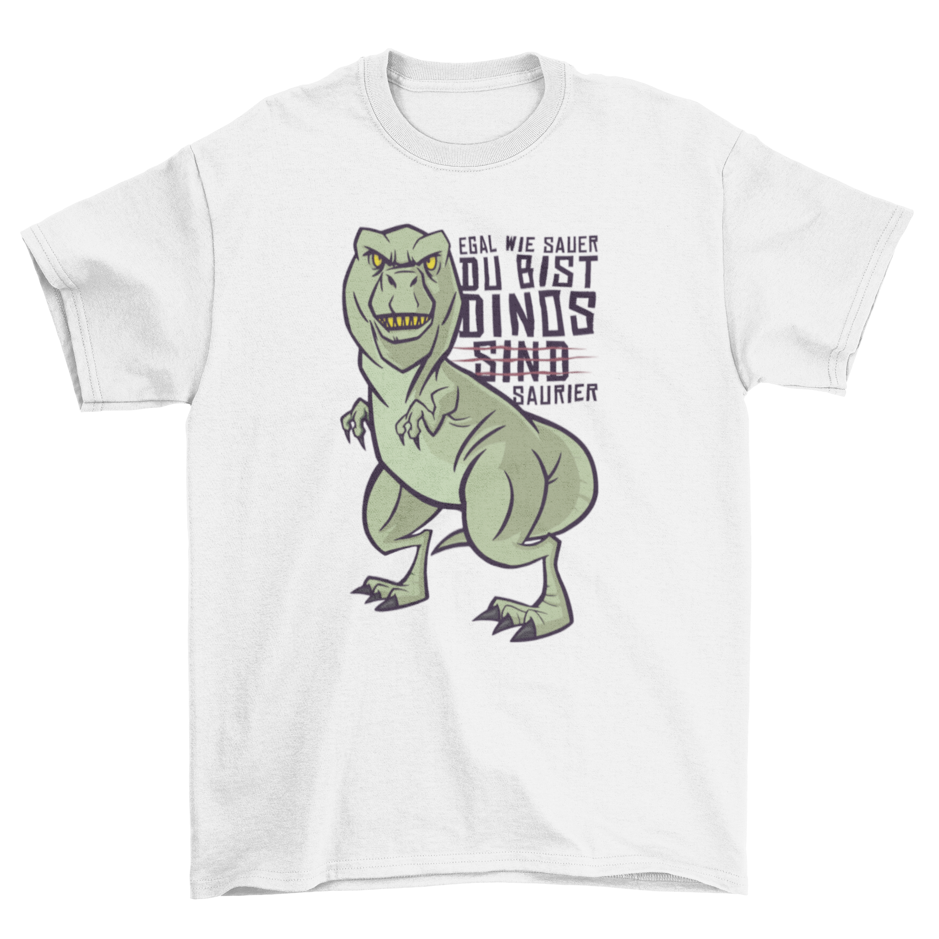 Dinosaur German Joke T-shirt featuring a T-rex and a humorous German quote.