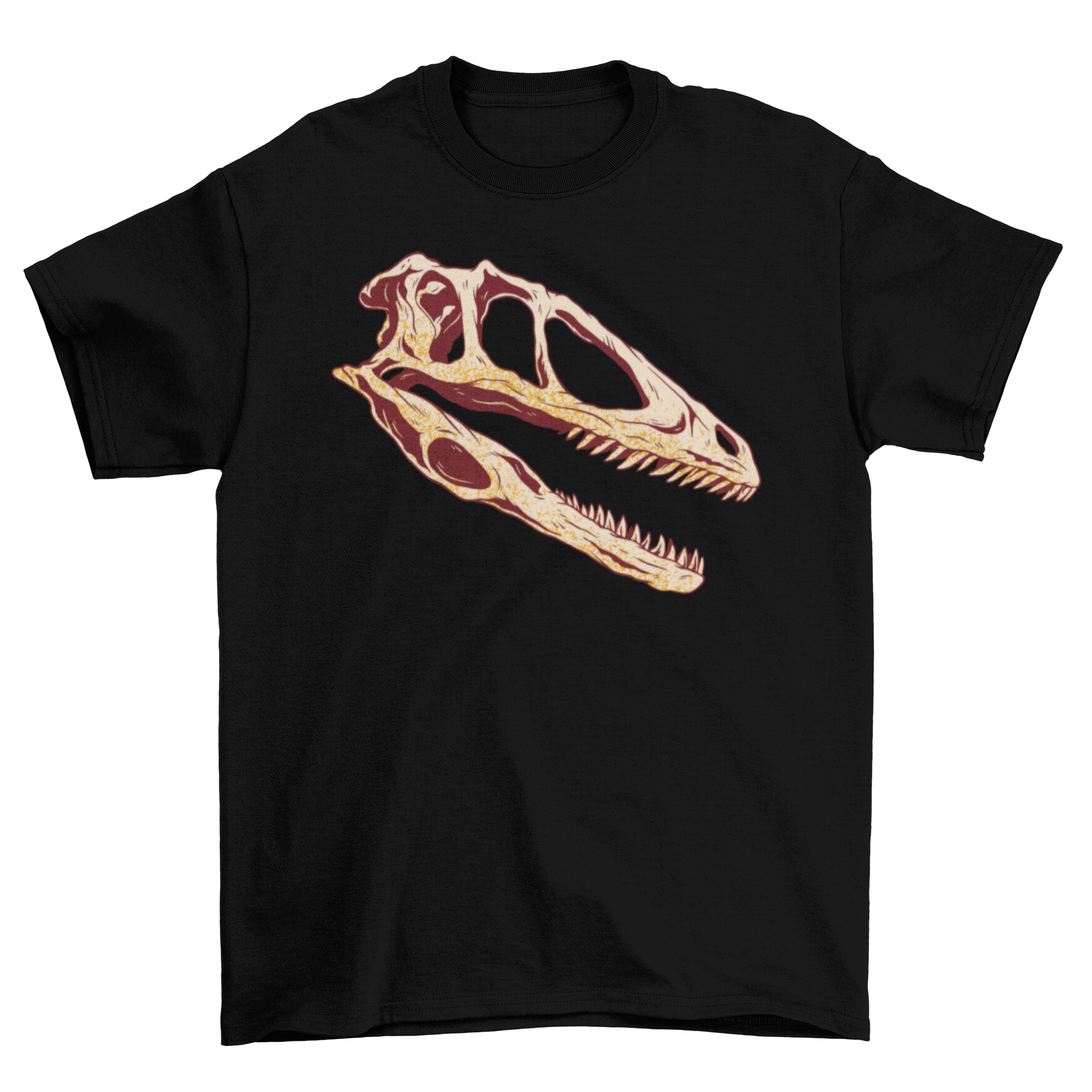 A stylish t-shirt featuring a detailed illustration of a dinosaur skull, perfect for casual wear.