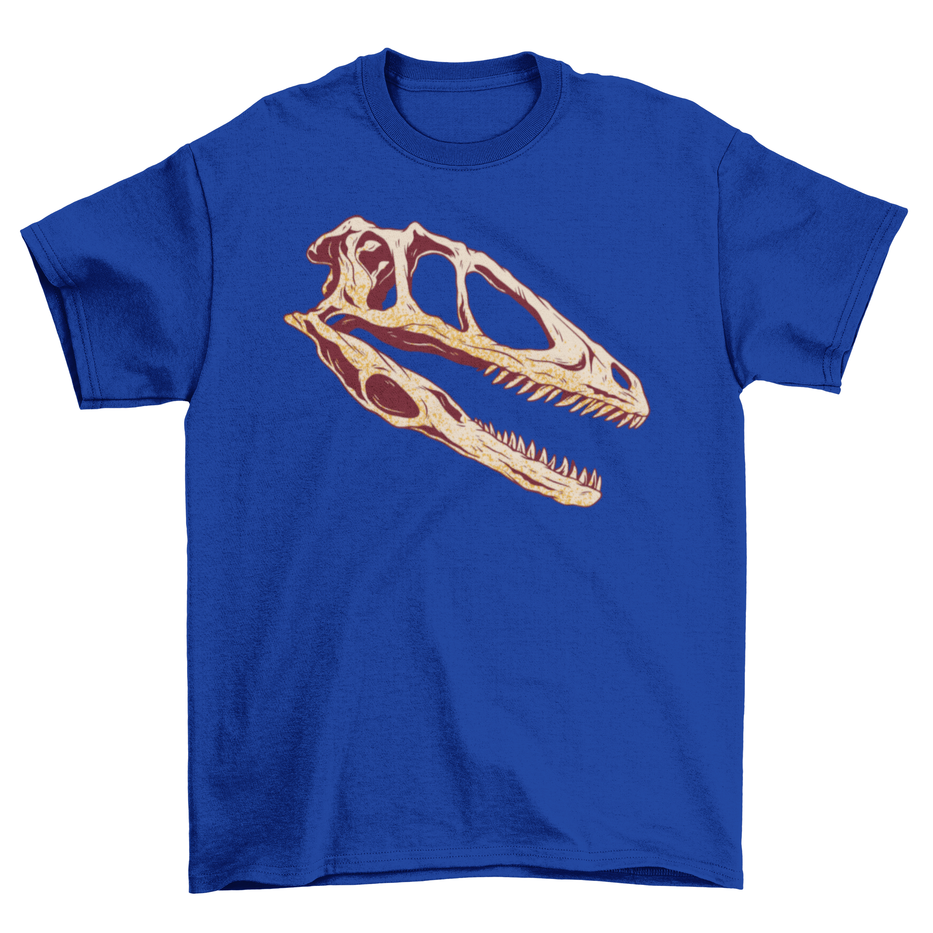 A stylish t-shirt featuring a detailed illustration of a dinosaur skull, perfect for casual wear.