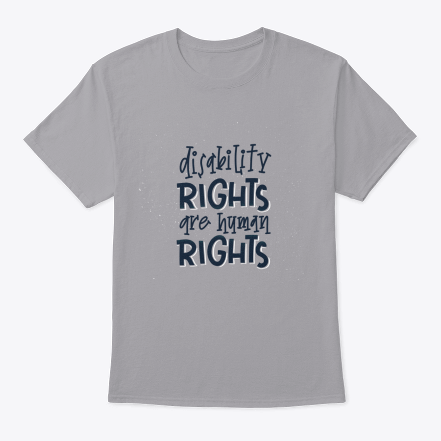 A stylish t-shirt featuring the phrase 'Disability Rights Are Human Rights', made from soft cotton fabric, perfect for casual wear.