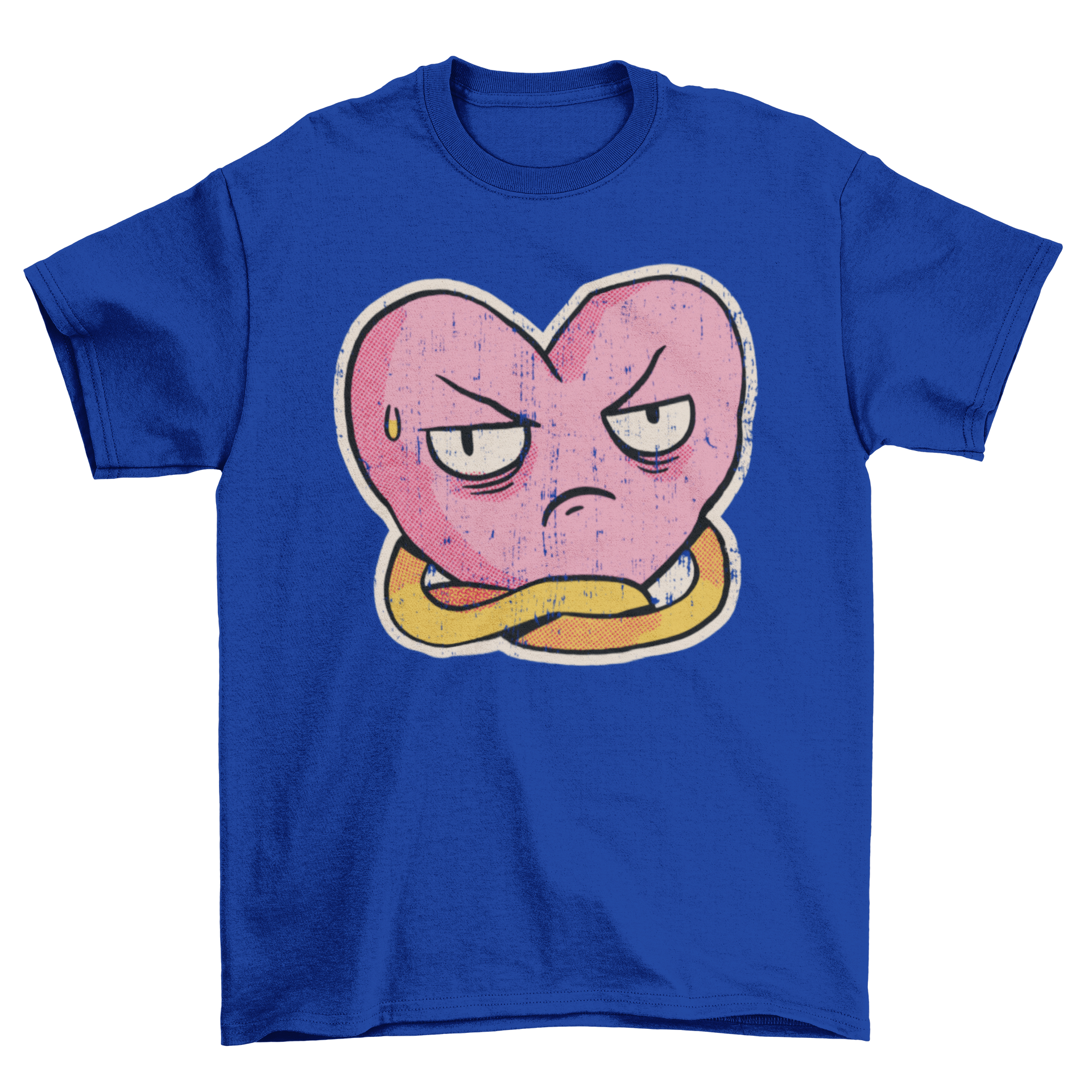 Disgusted heart graphic on a casual t-shirt, perfect for anti-Valentine's Day.