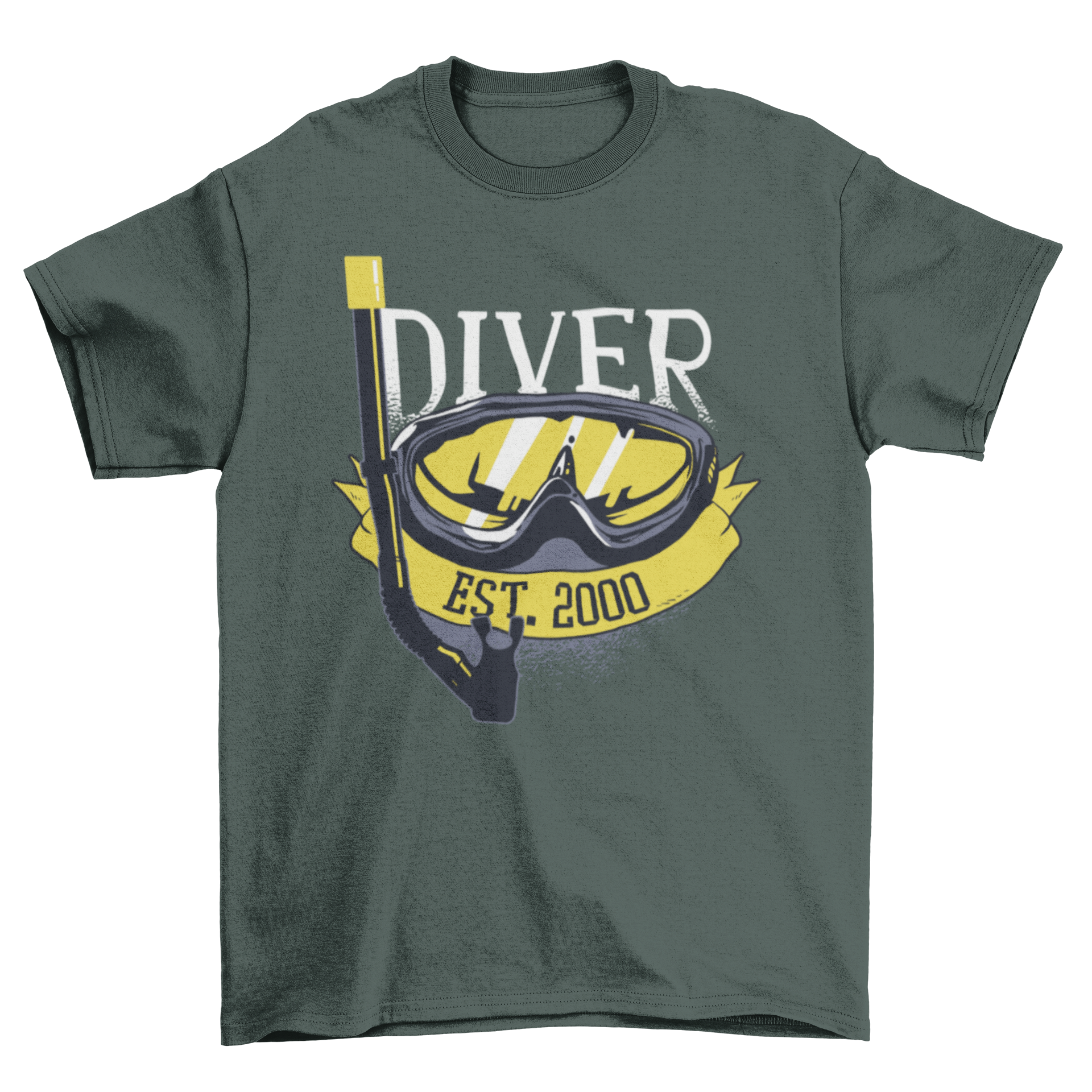 Diver Since 2000 T-shirt featuring a diver's mask design and bold text.