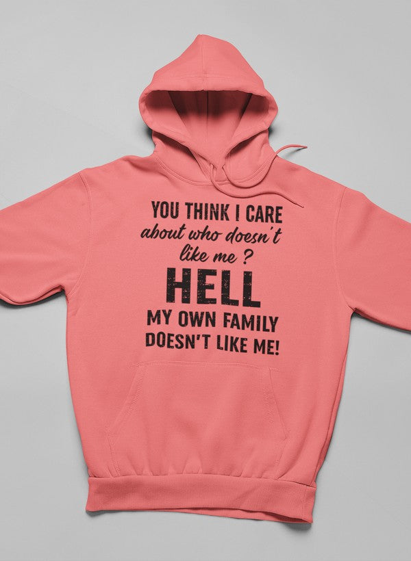 Do You Think I Care Hoodie featuring unique artistic designs, adjustable hood, and cozy fleece lining.