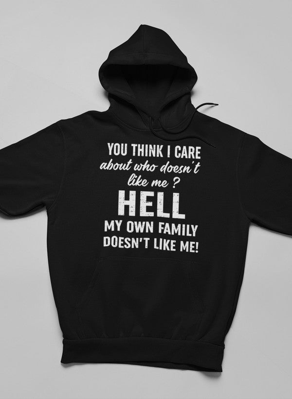 Do You Think I Care Hoodie featuring unique artistic designs, adjustable hood, and cozy fleece lining.