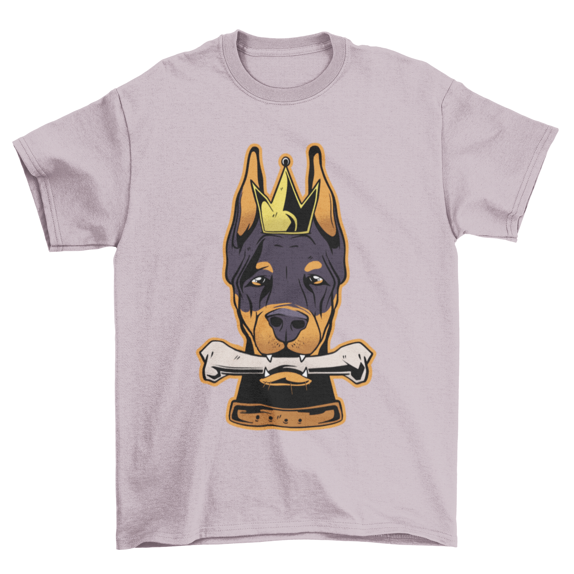 A stylish t-shirt featuring a Dobermann's head with a crown illustration, perfect for dog lovers.