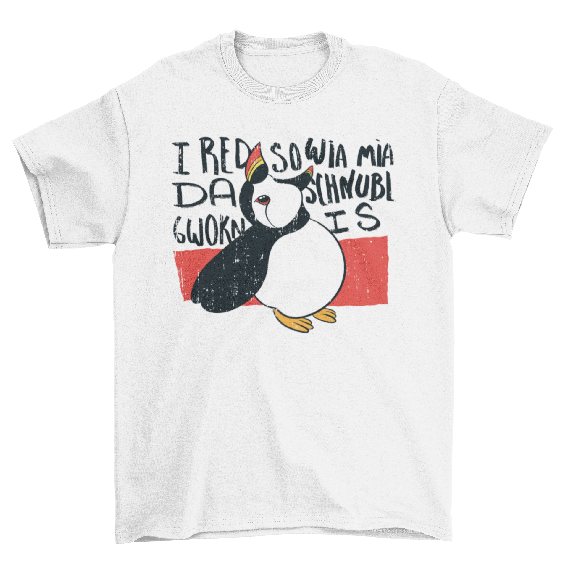 Doodle puffin bird t-shirt featuring a colorful and artistic illustration of a puffin in a playful doodle style.