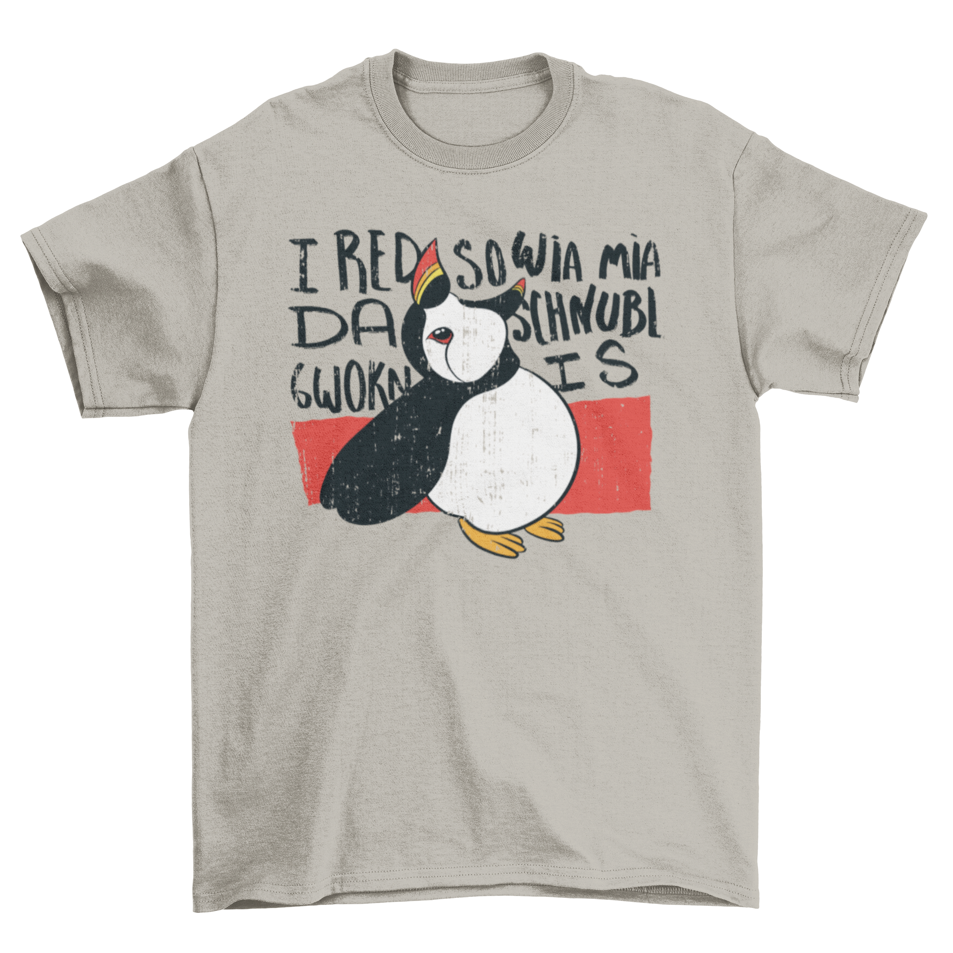 Doodle puffin bird t-shirt featuring a colorful and artistic illustration of a puffin in a playful doodle style.