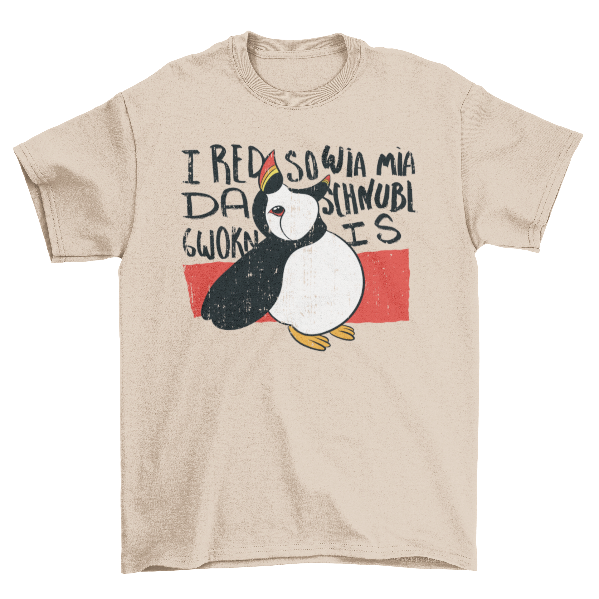 Doodle puffin bird t-shirt featuring a colorful and artistic illustration of a puffin in a playful doodle style.