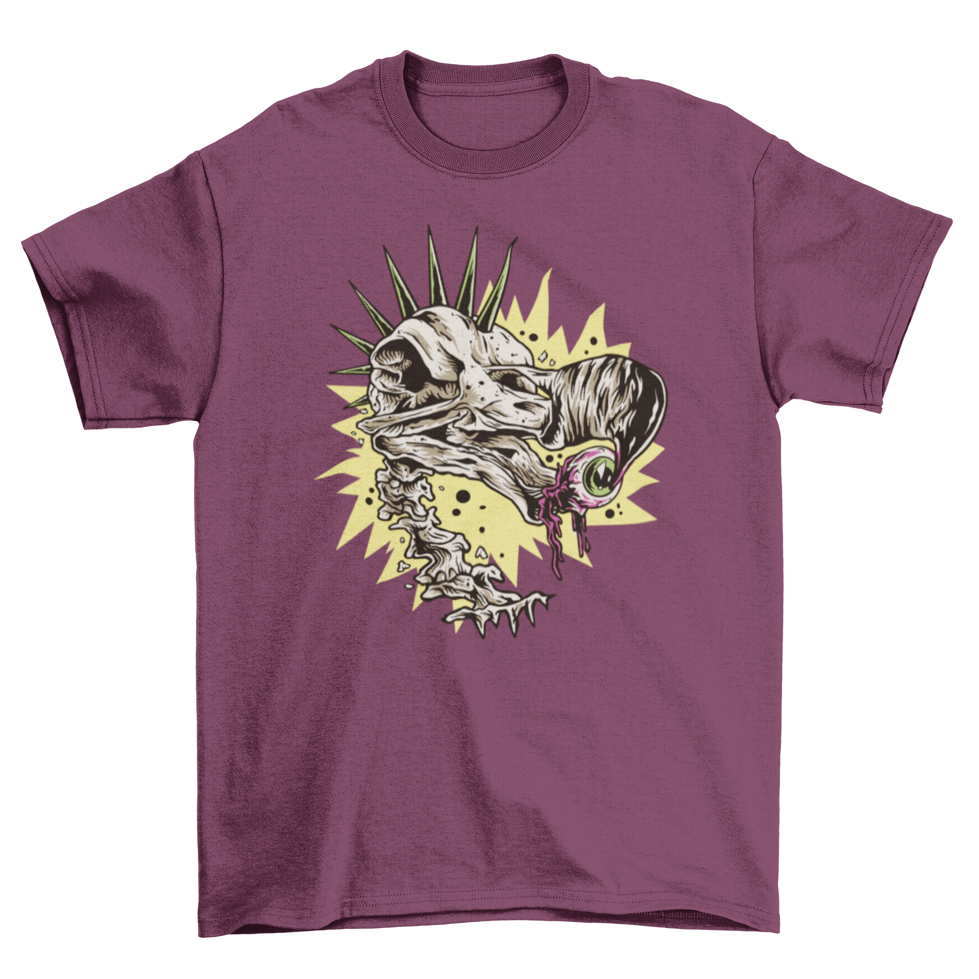 A stylish t-shirt featuring a punk-style Dodo bird skull design, showcasing intricate details and vibrant colors.