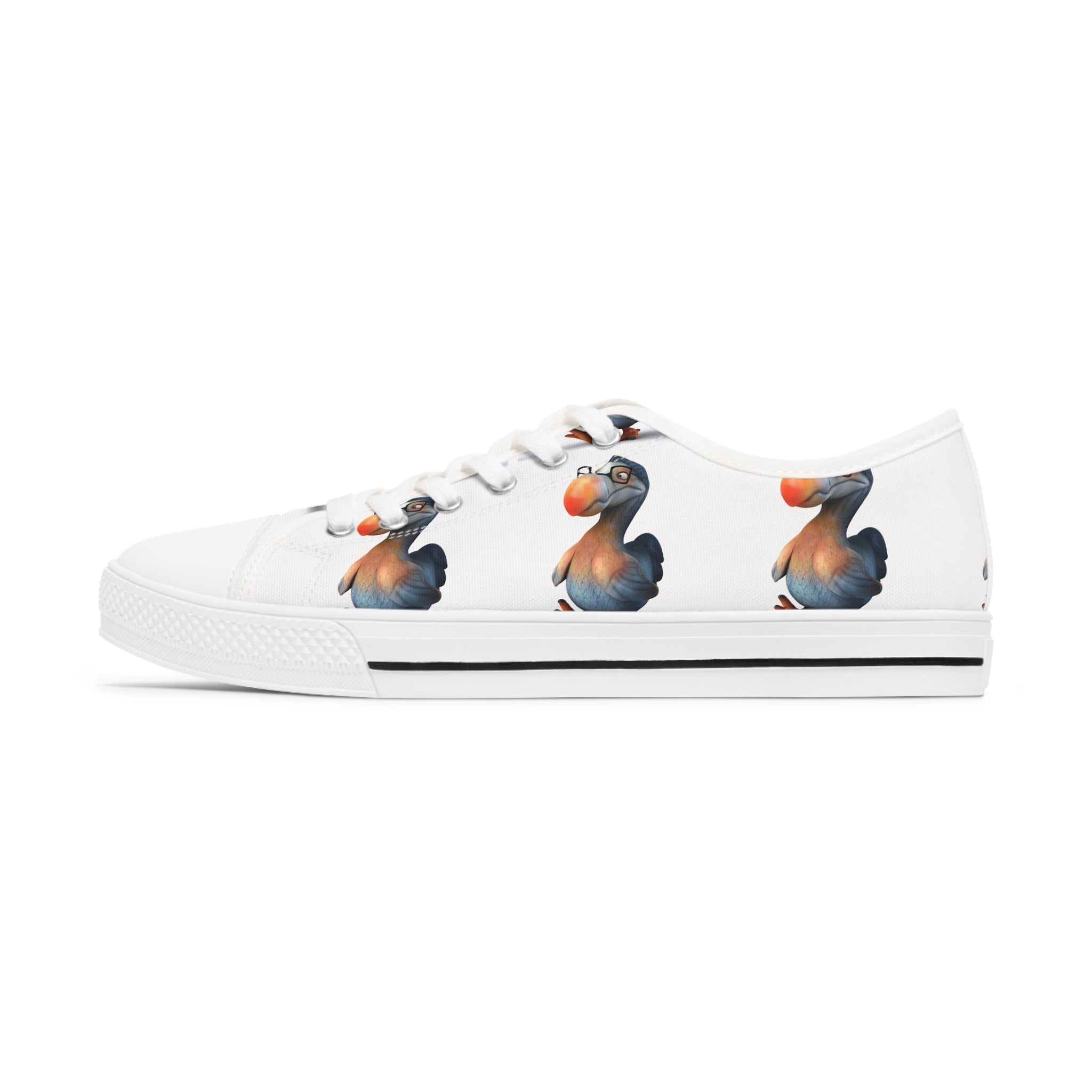 Dodo Bird Women's Low Top Sneakers in black and white options, showcasing breathable canvas and stylish design with lace-up closure.